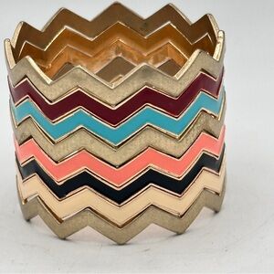 Gold Red blue purple yellow pink black  Chevron Pattern Bracelet bangle set
